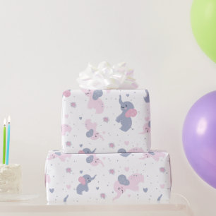 Cute cartoon elephants pattern on navy-blue wrapping paper