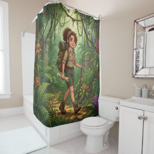 Cute Cartoon Explorer Girl in the Jungle