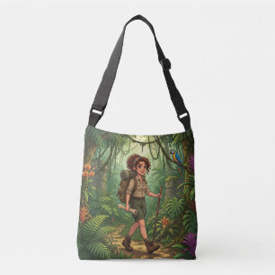 Cute Cartoon Explorer Girl in the Jungle Crossbody Bag