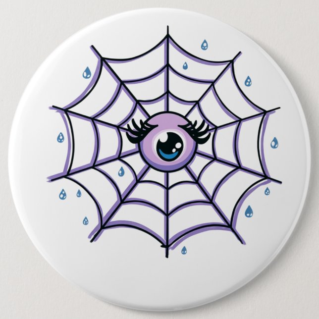 Cute Cartoon Eye in a Sparkly Web 6 Inch Round Button (Front)