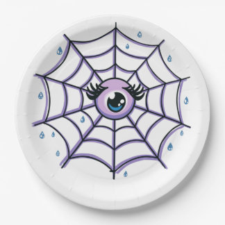 Cute Cartoon Eye in a Sparkly Web Paper Plate