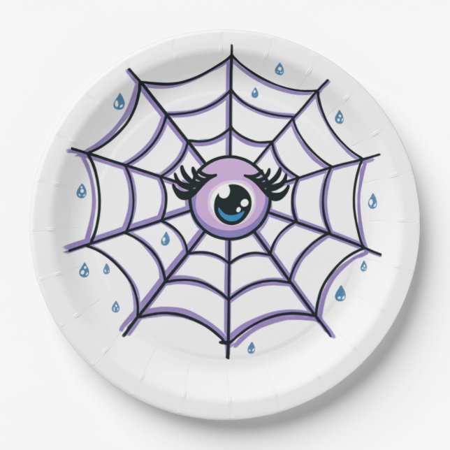 Cute Cartoon Eye in a Sparkly Web Paper Plate (Front)