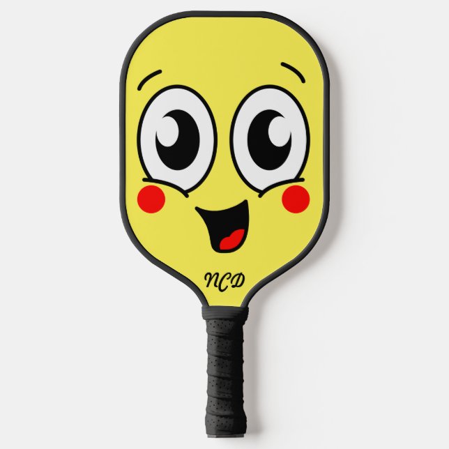 Cute Cartoon Face Monogram  Pickleball Paddle (Front)