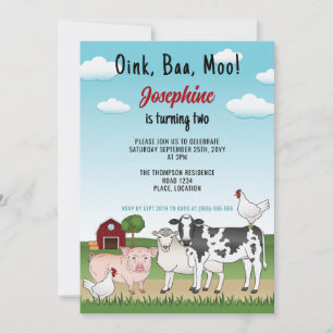 Cute Cartoon Farm Animals Kid's Barnyard Birthday Invitation