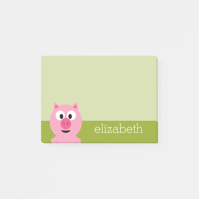 Cute Cartoon Farm Pig - Pink and Lime Green Post-it Notes (Front)