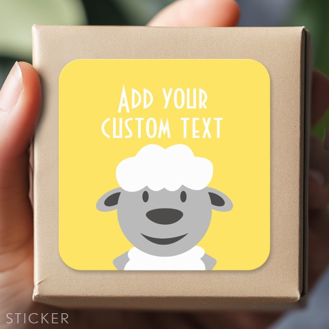 Cute Cartoon Farm Sheep - yellow and grey Square Sticker (Custom Sticker)