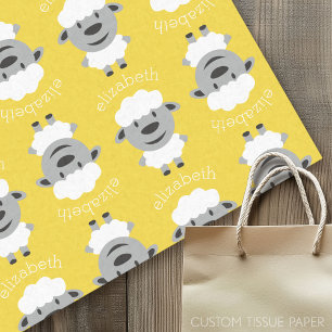 Cute Cartoon Farm Sheep - yellow and grey Tissue Paper