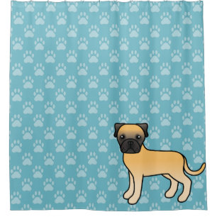 Cute Cartoon Fawn Bullmastiff Dog On Blue