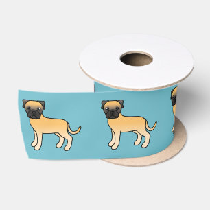 Cute Cartoon Fawn Bullmastiff Dogs Satin Ribbon