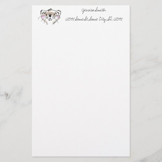Cute Cartoon Ferret Face Stationery (Front)