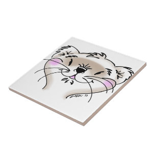 Cute Cartoon Ferret Face Tile
