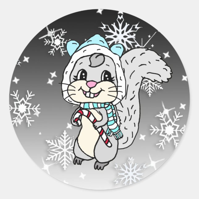 Cute Cartoon Festive Squirrel Christmas Classic Round Sticker (Front)