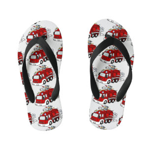 Cute Cartoon Fire Truck Fireman White Custom Kid's Flip Flops