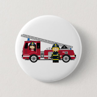 Cute Cartoon Fireman and Fire Engine 2 Inch Round Button