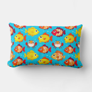 Cute Cartoon Fish and Crabs in Bright Colours Lumbar Pillow