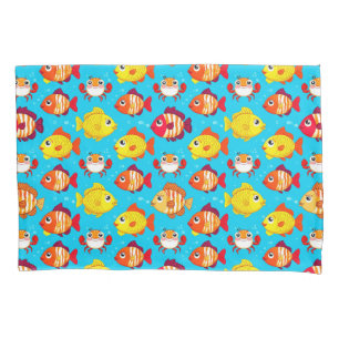 Cute Cartoon Fish and Crabs in Bright Colours Pillowcase