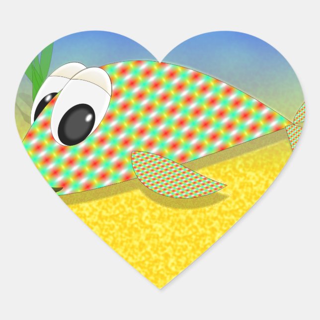 Cute Cartoon Fish Heart Sticker (Front)