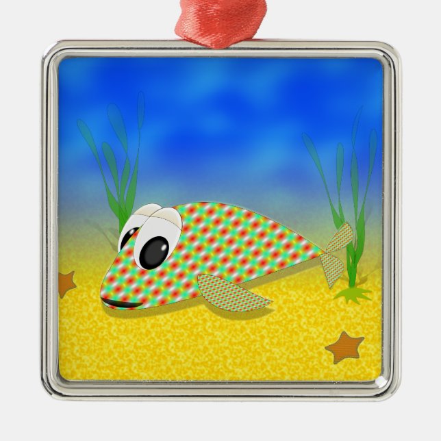 Cute Cartoon Fish Metal Ornament (Front)