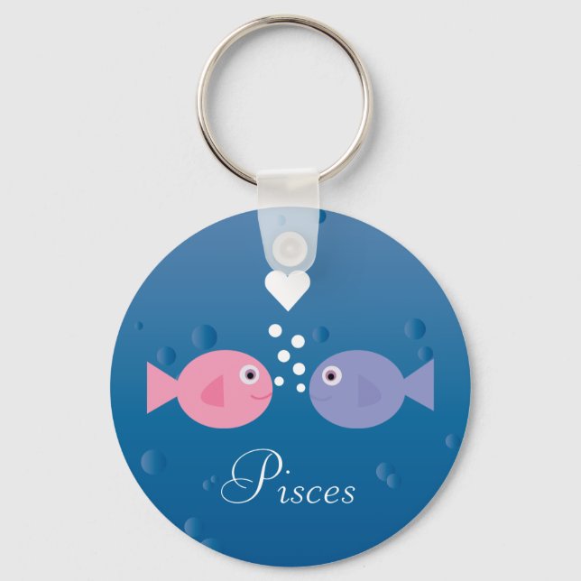 Cute Cartoon Fish Pisces Zodiac Sign Custom Keychain (Front)
