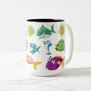 Cute Cartoon Fish School & Sea Life Two-Tone  Coffee Mug