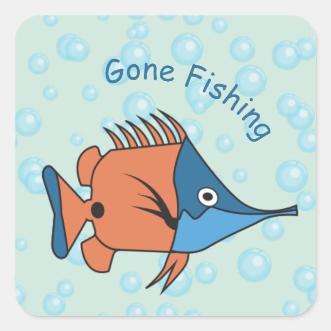 Cute Cartoon Fish Square Sticker (Front)