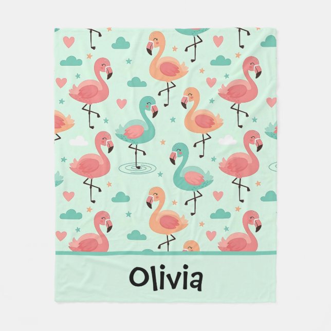 Cute Cartoon Flamingo Pattern Fleece Blanket (Front)