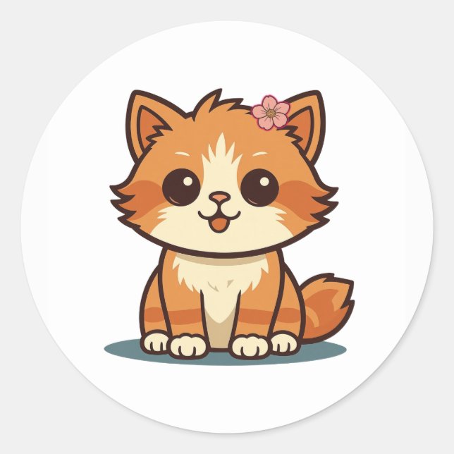 Cute Cartoon Floral Cat Sticker – Kitten Design (Front)