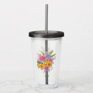 Cute cartoon floral spring flowers beautiful bouqu acrylic tumbler