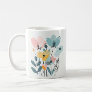 Cute Cartoon Flowers Watercolor Floral Hand Draw Coffee Mug