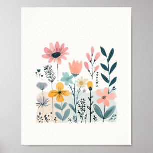 Cute Cartoon Flowers Watercolor Floral Hand Draw Poster