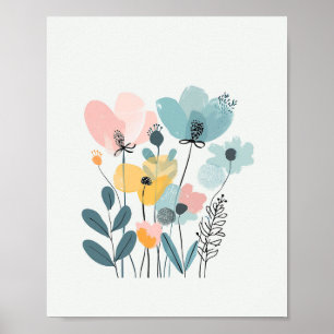 Cute Cartoon Flowers Watercolor Floral Hand Draw Poster