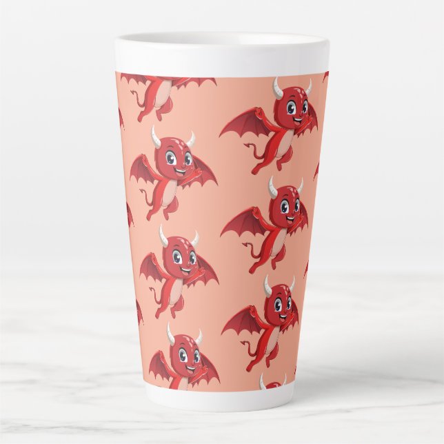 Cute cartoon flying devil latte mug (Front)