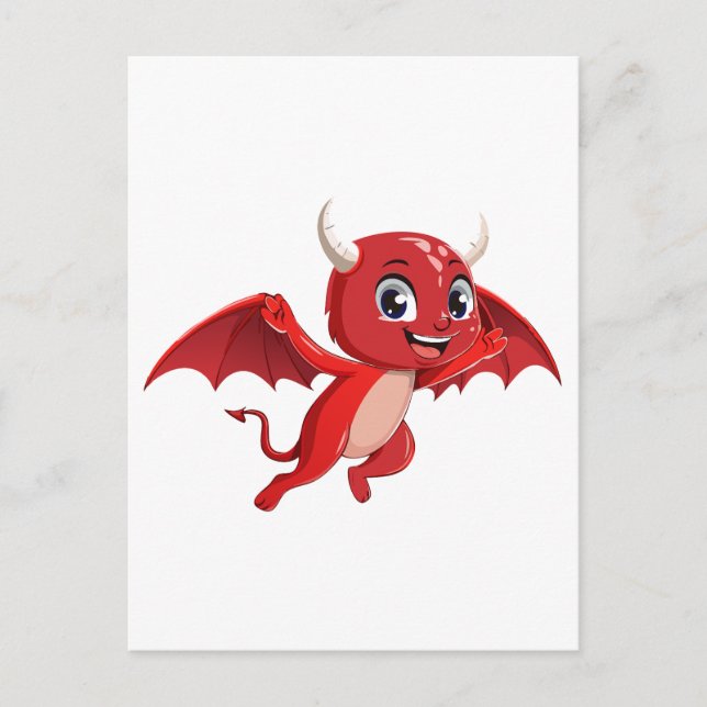 Cute cartoon flying devil postcard (Front)
