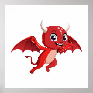 Cute cartoon flying devil poster