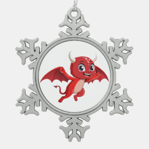 Cute cartoon flying devil snowflake pewter christmas ornament
