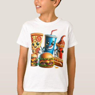Cute Cartoon Food Squad – Pizza, Burger, Chili Dog T-Shirt