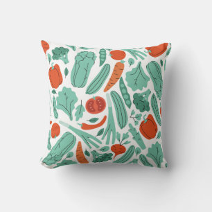 Cute Cartoon Food: Vibrant Vegetables Pattern Throw Pillow