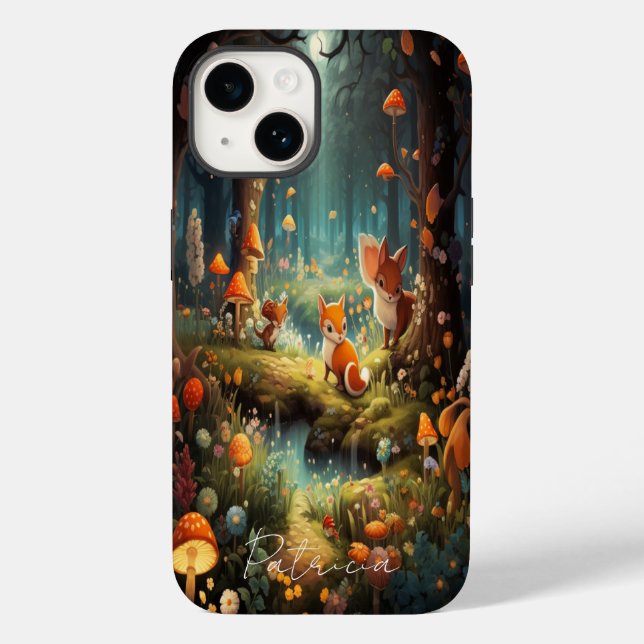 Cute Cartoon Forest Fairy Tail Fox Mushroom Floral Case-Mate iPhone Case (Back)