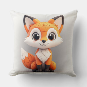 Cute Cartoon Fox 3D Toy Mascot Sitting And Smiling Throw Pillow