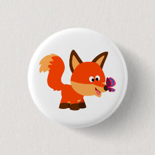 Cute Cartoon Fox And Butterfly Button Badge
