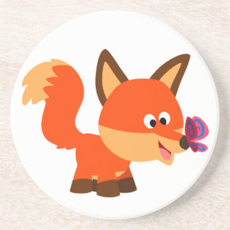 Cute Cartoon Fox  And Butterfly Coaster