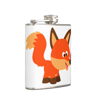 Cute Cartoon Fox And Butterfly Hip Flask