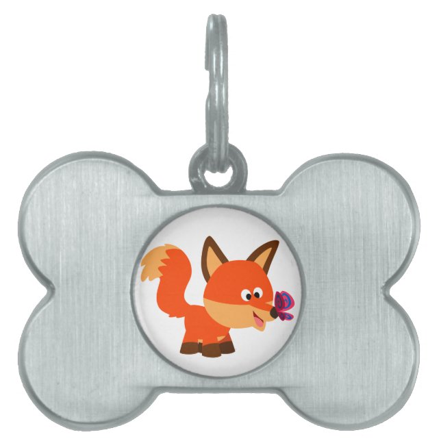 Cute Cartoon Fox  And Butterfly Pet Tag (Front)