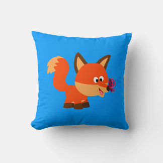 Cute Cartoon Fox  And Butterfly Pillow