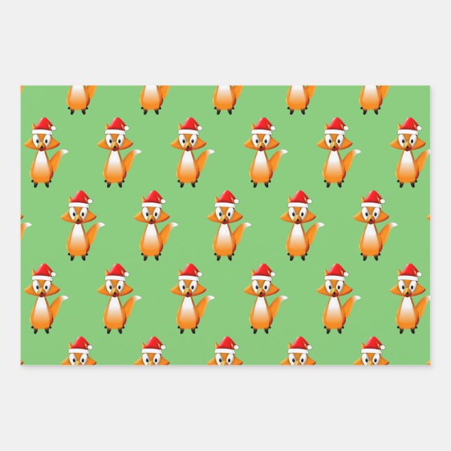 Cute Cartoon Fox Animal With Santas Hat Ceramic Or Wrapping Paper Sheet (Front)