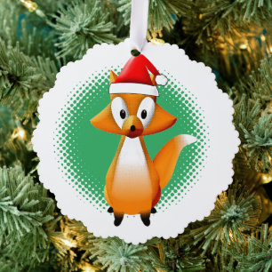 Cute Cartoon Fox Animal With Santas Hat Ornament Card