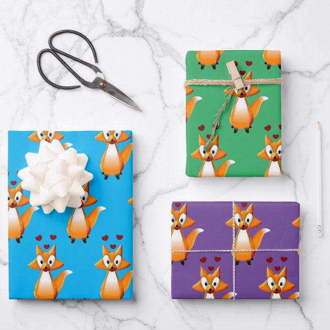 Cute Cartoon Fox Animal Wrapping Paper Sheet (Front)