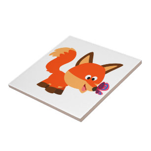 Cute Cartoon Fox Et Carreaux Papillon