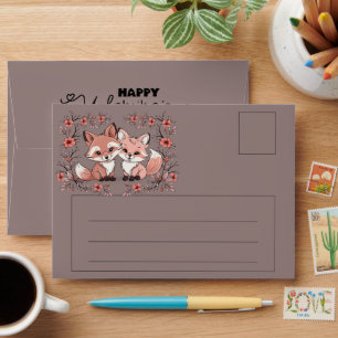 Cute Cartoon Fox Lovers Hearts Valentine’s Day Envelope