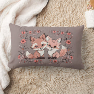 Cute Cartoon Fox Lovers Hearts Valentine’s Day Lumbar Pillow